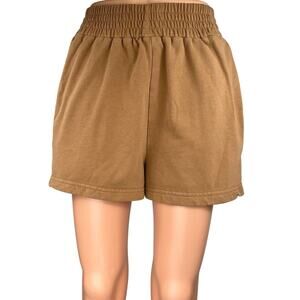 12th Tribe Oakley Women's Brown Pleated Pockets Mini Lounge Sweat Shorts Sz S/M